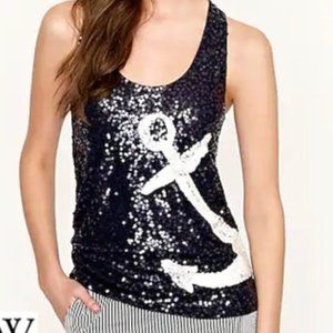 J.Crew Navy Sequin Anchor Nautical Racer Back Tank Top size Small